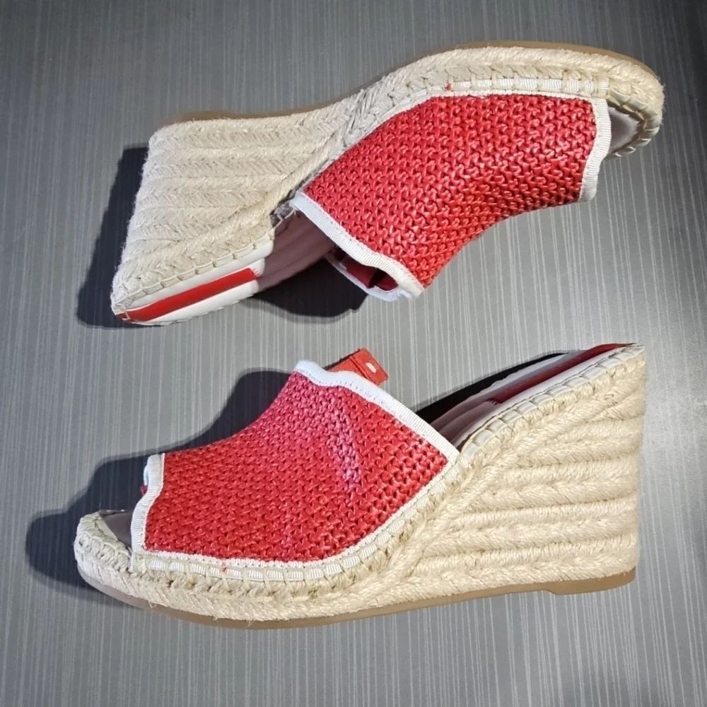 Red Woven Espadrille Wedge Sandals with Ankle Tie